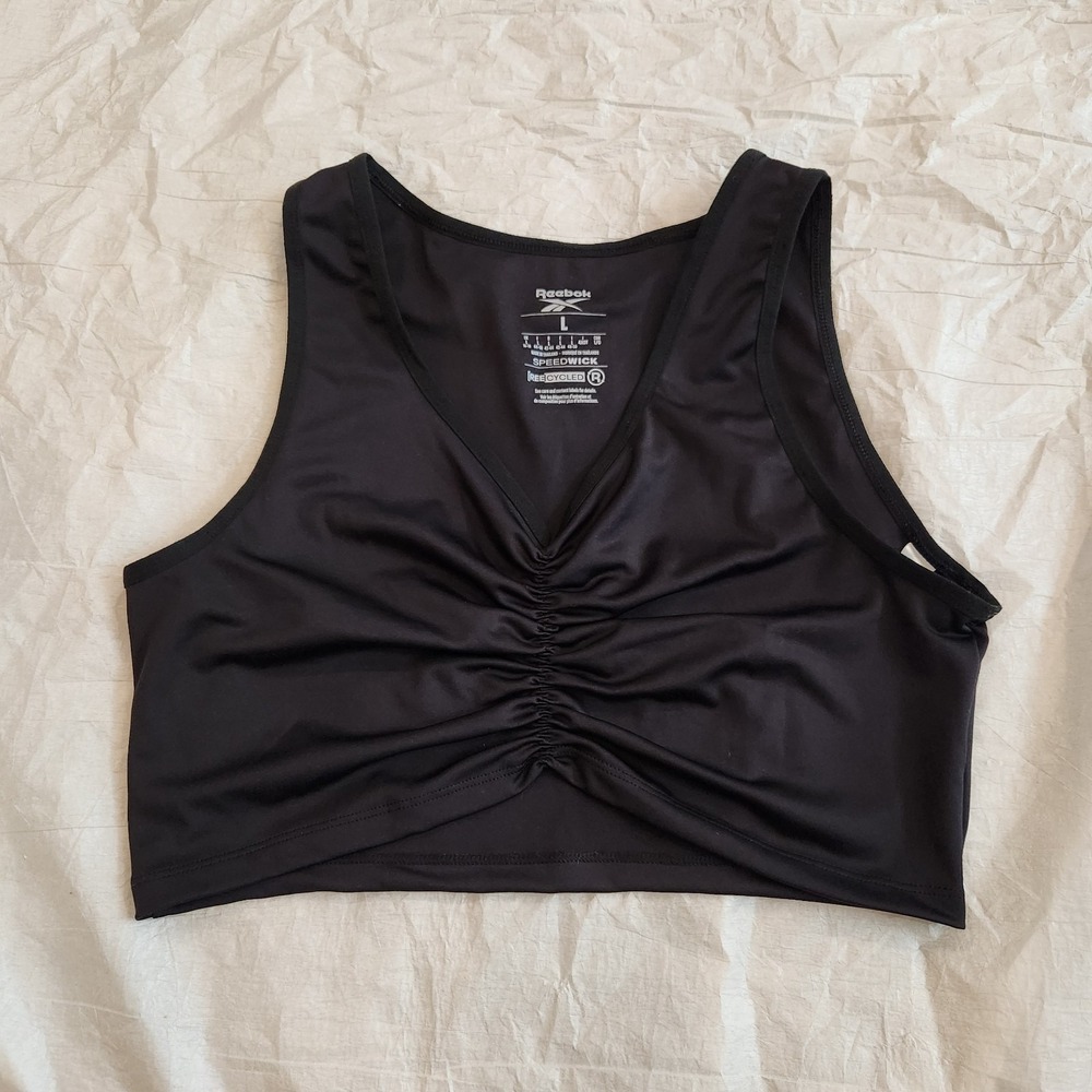 Reebok Speedwick Tank Black Ruched athletic Women's L Large Cropped Athleisure